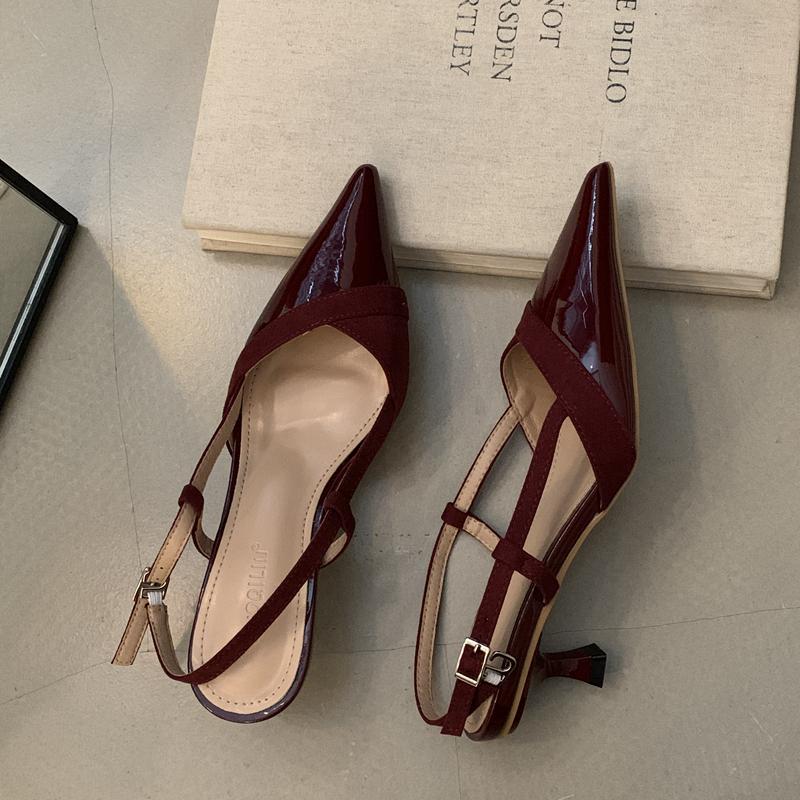 Fashion SUOJIALUN 2024 Spring New Women Sandal Fashion Pointed Toe Shallow Slip On Dress Mules Shoes Thin Low Heel Slingback Sandal