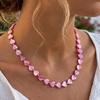 Francuski Retro Pastelowy Choker Serce, Elegancki Perłowy Połysk Koralik Miłość Łańcuszek na Obojczyk, Wielokolorowa Biżuteria Fairycore dla Kobiet