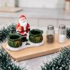 Resin Santa Claus Sculpture Spice Jar with 2 Glass Jar Christmas Pepper Salt Bottle Gift