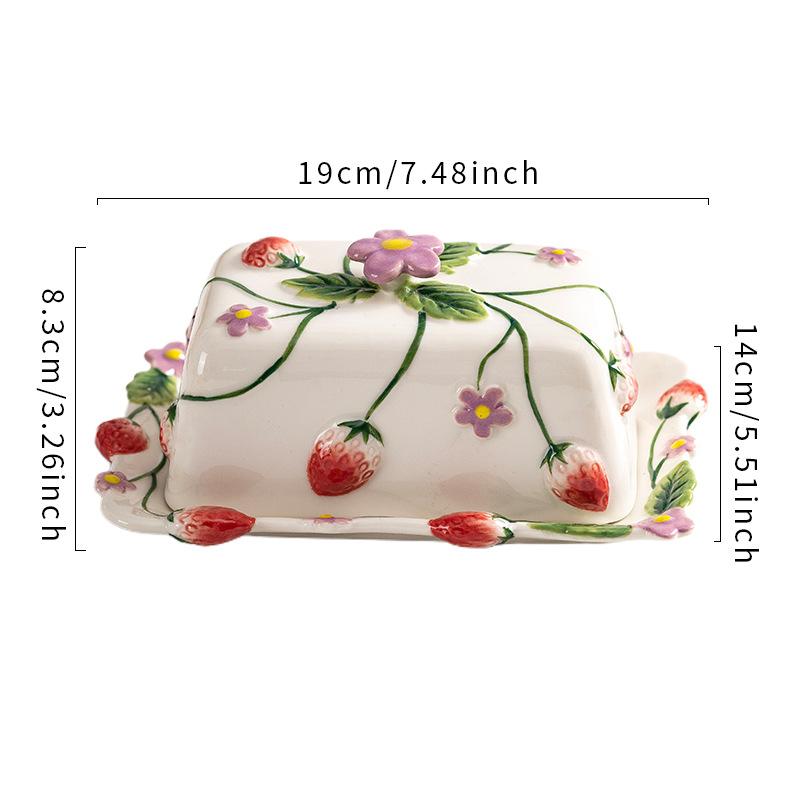 Strawberry Hand-Painted Ceramic Butter Dish with