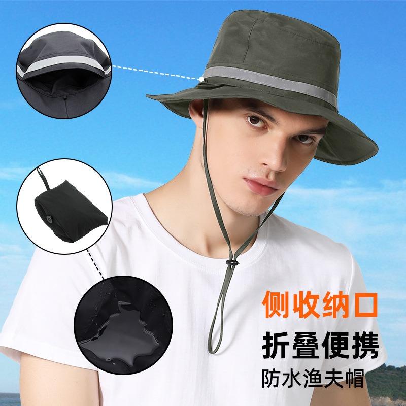 New Hat Men's Quick-drying Sunscreen Bucket Hat Outdoor Waterproof and Rainproof Integrated Storage Sun Hat Spring and Summer