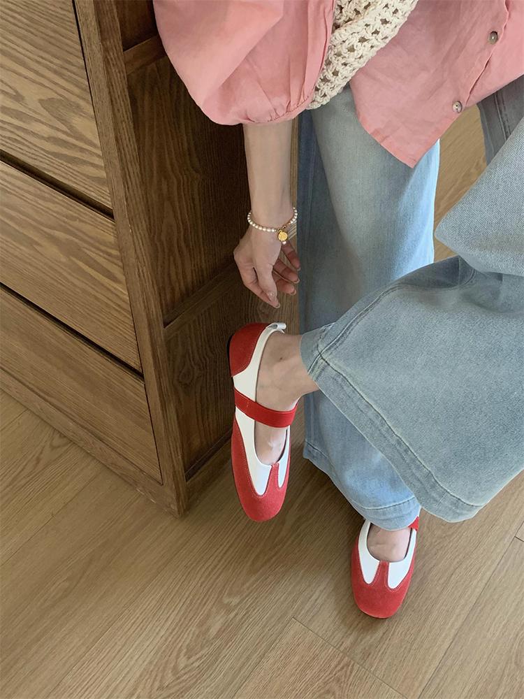 IPPEUM Red Mary Janes Shoes Women Daily Cute Ballet Flats For Girls Ballerina Sneakers Shoes