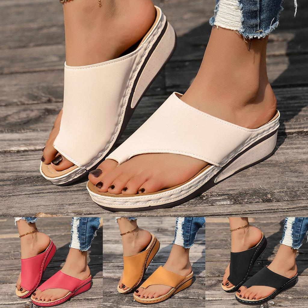 Formal Sandals For Women Wedge Heel Thick Soled Flip Flops Fashionable And Casual Solid Color Beach Wear Soft Sandals For Woman