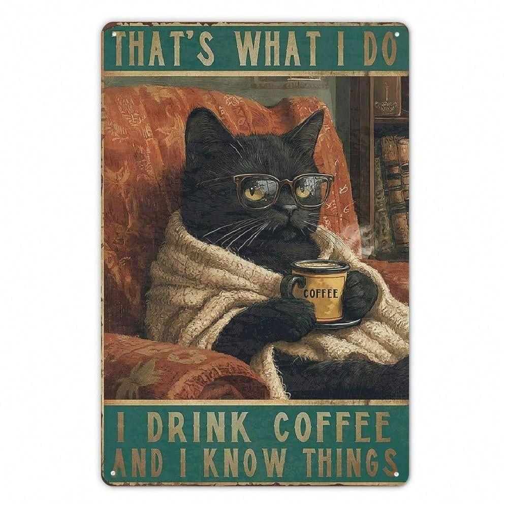 Retro Black Cat Metal Wall Art 8x12 Inch Tin Sign Vintage Cafe Decor Bar Kitchen Gift Rustic Tin Poster
