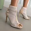 Pantofi cu toc stiletto, cu vârf deschis, Botine de damă 2026 Noi, Botine scurte din plasă, Pantofi de damă