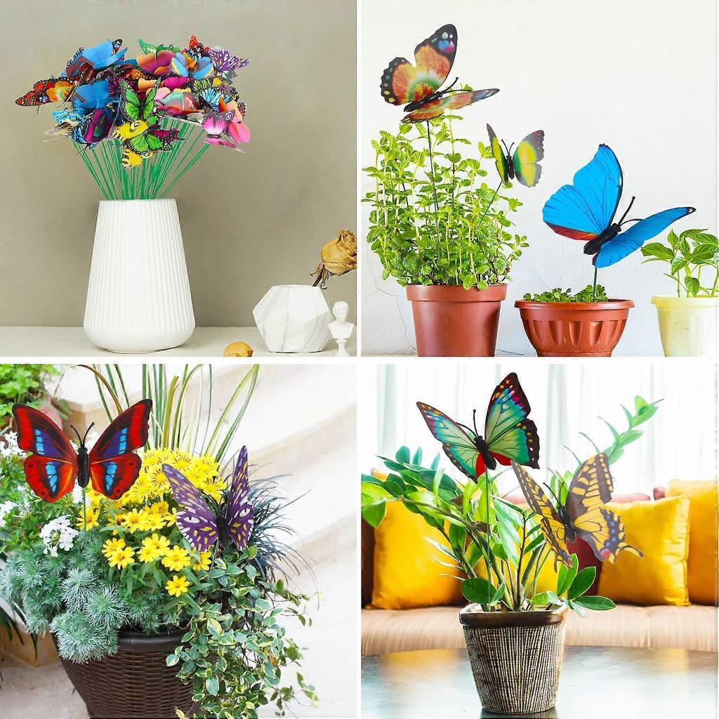 Butterfly Decorations, 50 Pcs Butterfly Stakes PVC Waterproof Decorative Colorfuli Garden Stakes