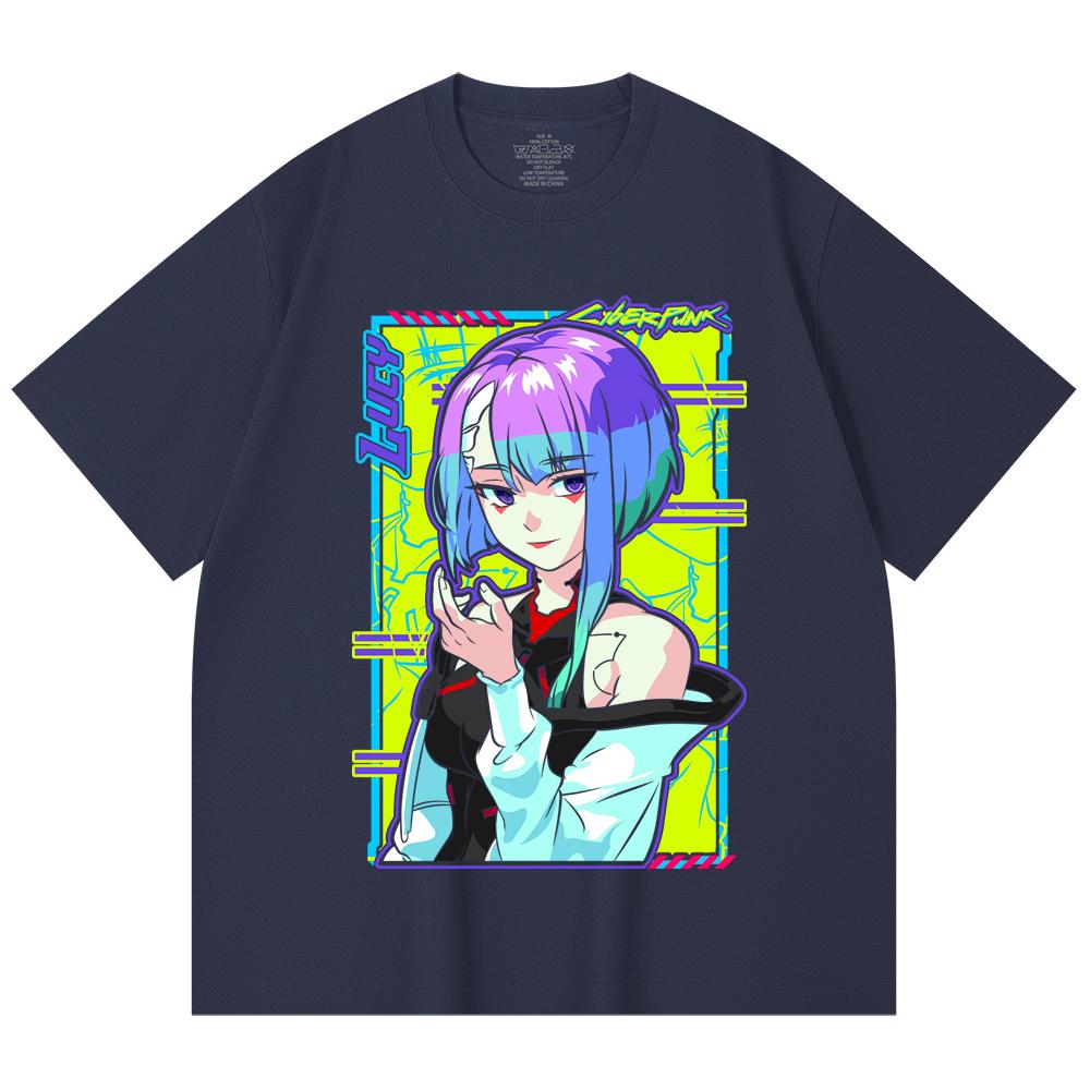 230 g/m² 100% Baumwolle Cyberpunk Edgerunners V8 Lucy Druck Unisex Schweres Baumwoll-T-Shirt