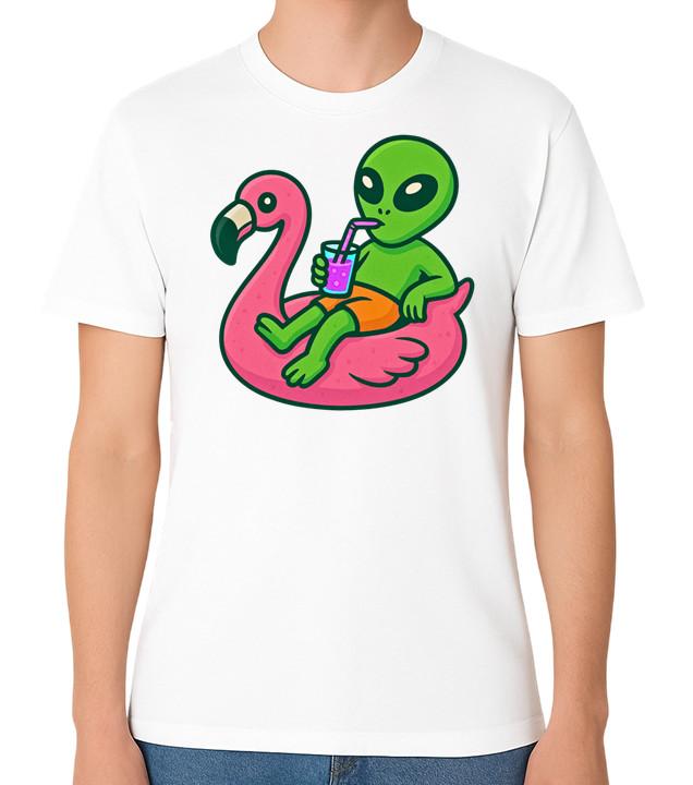 

Funny Alien Flamingo Float Graphic Unisex T-Shirt Summer Sci Fi Humour Tee 5XL різнокольоровий