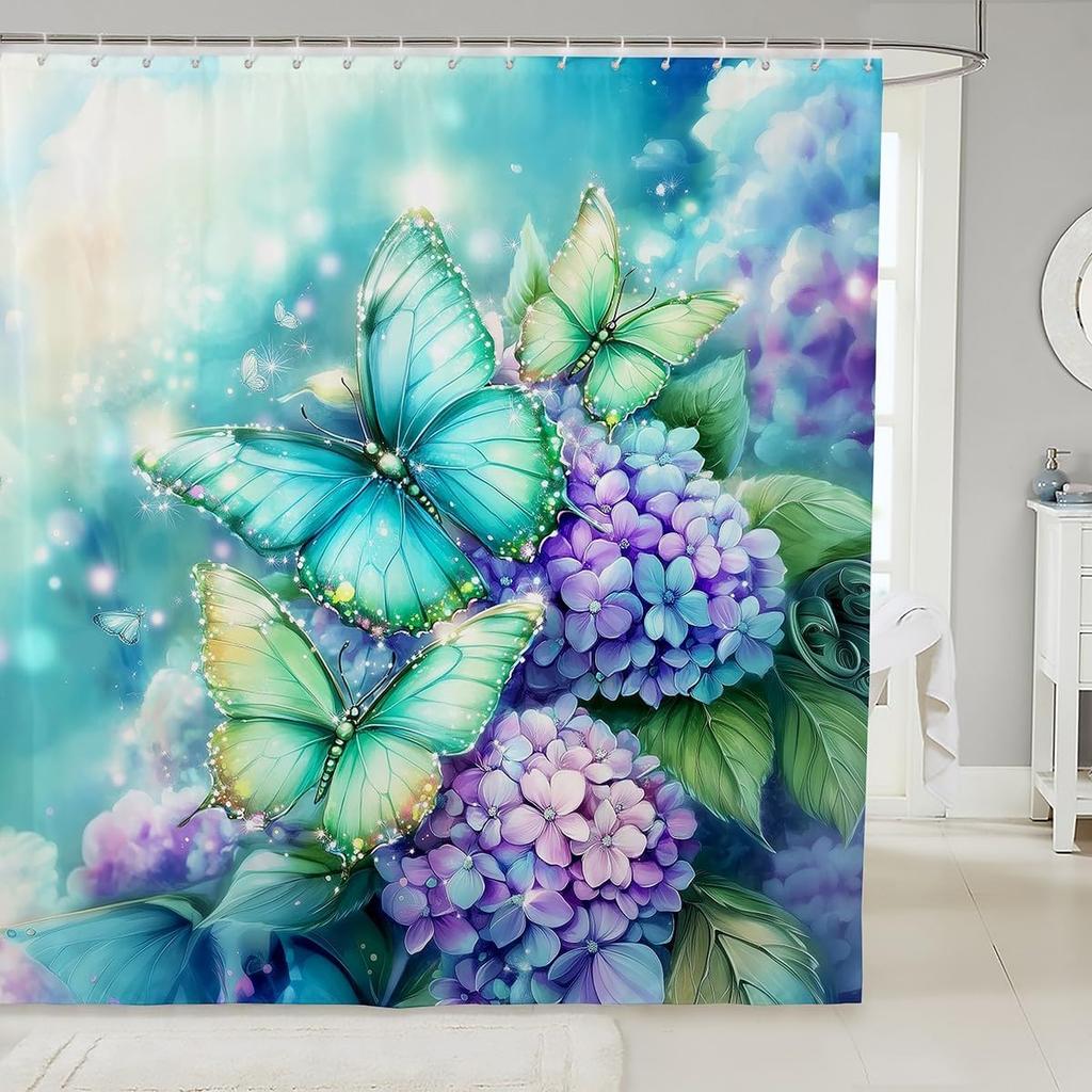 Zen Stones Bath Curtain with Hooks,White Vase Blue Flowers Aesthetic Waterproof Shower Curtain,Japanese Floral Simple Bathroom