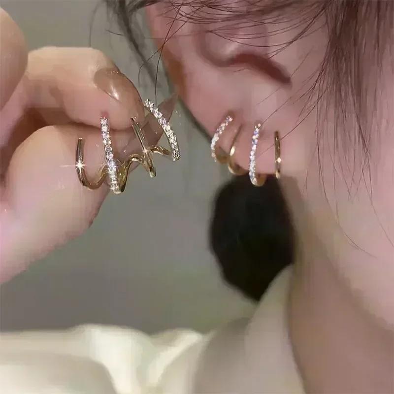 Geometric Rhombus Double Layer Combination Design Earrings For Women Simple Fashion Daily Accessory Party Jewelry Birthday Gifts