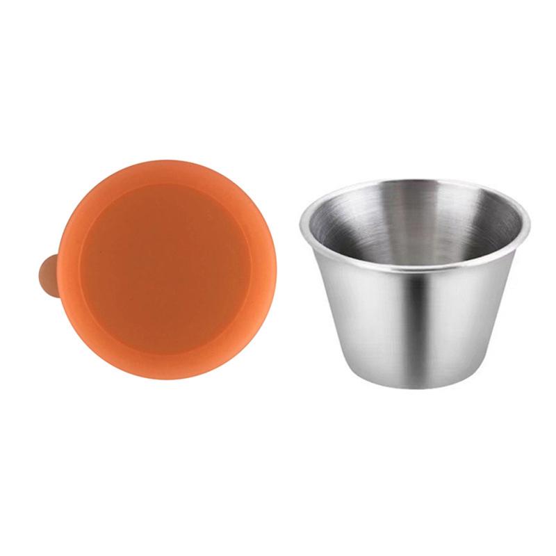 Stainless Steel Sauce Containers With Silicone Lids Reusable Leak-proof Condiment Cup Salad Dressing
