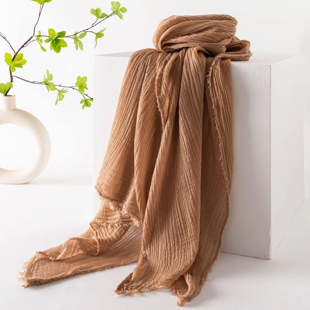 Pure Color Cotton-linen Scarf/cape, High-end Feel, Thin, Long, Versatile, Sun Protection, Casual, Simple Design with Slightly Frayed Edges.