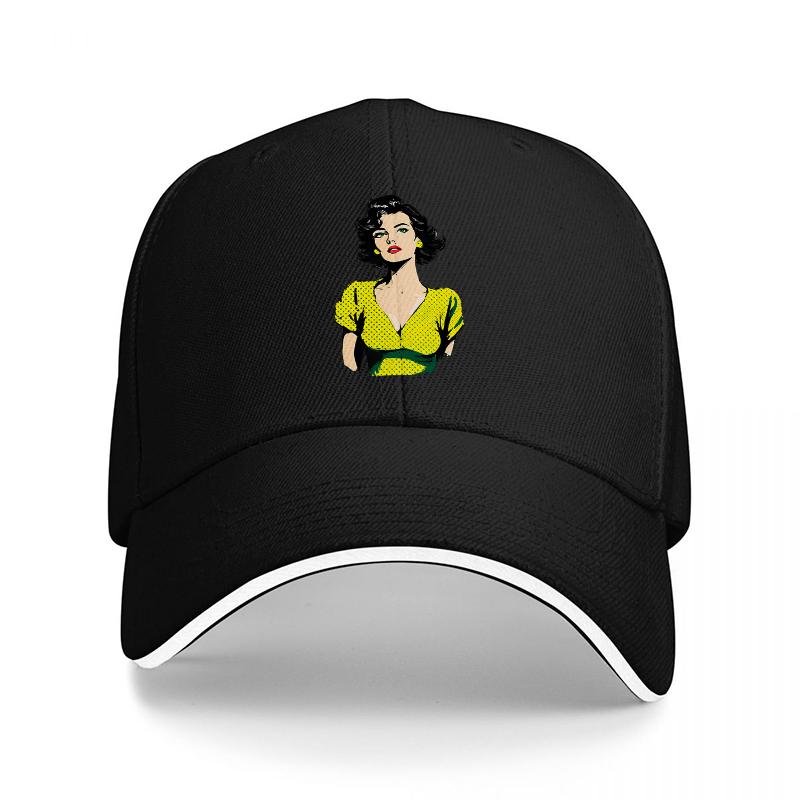 Retro Pinup Girl Design Black Baseball Cap Classic Vintage Style Women Fashion Hat Streetwear Accessory Unique Artistic Print
