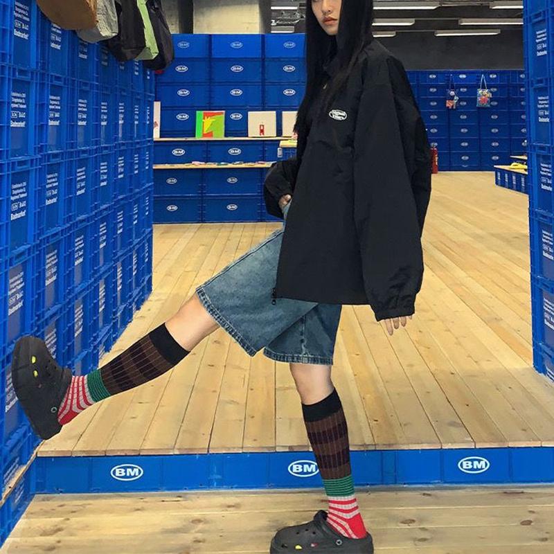 Herbst Winter Ins Mode Für Frau Farbverlauf Gestreift Bunt Retro Wadenlange Socken Baumwolle Hoher Schaft Weich Sport Damen Freizeit Socken