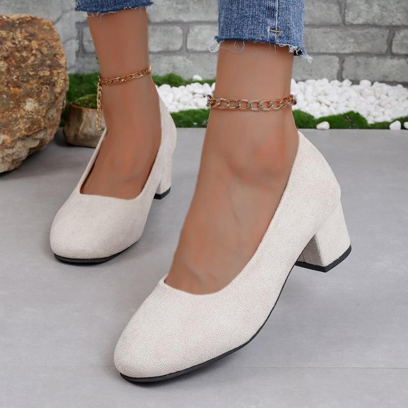 

Туфли-лодочки с круглым носком на среднем каблуке, повседневные, женские, модные, для профессиональной носки, рабочие туфли 43 бежевый