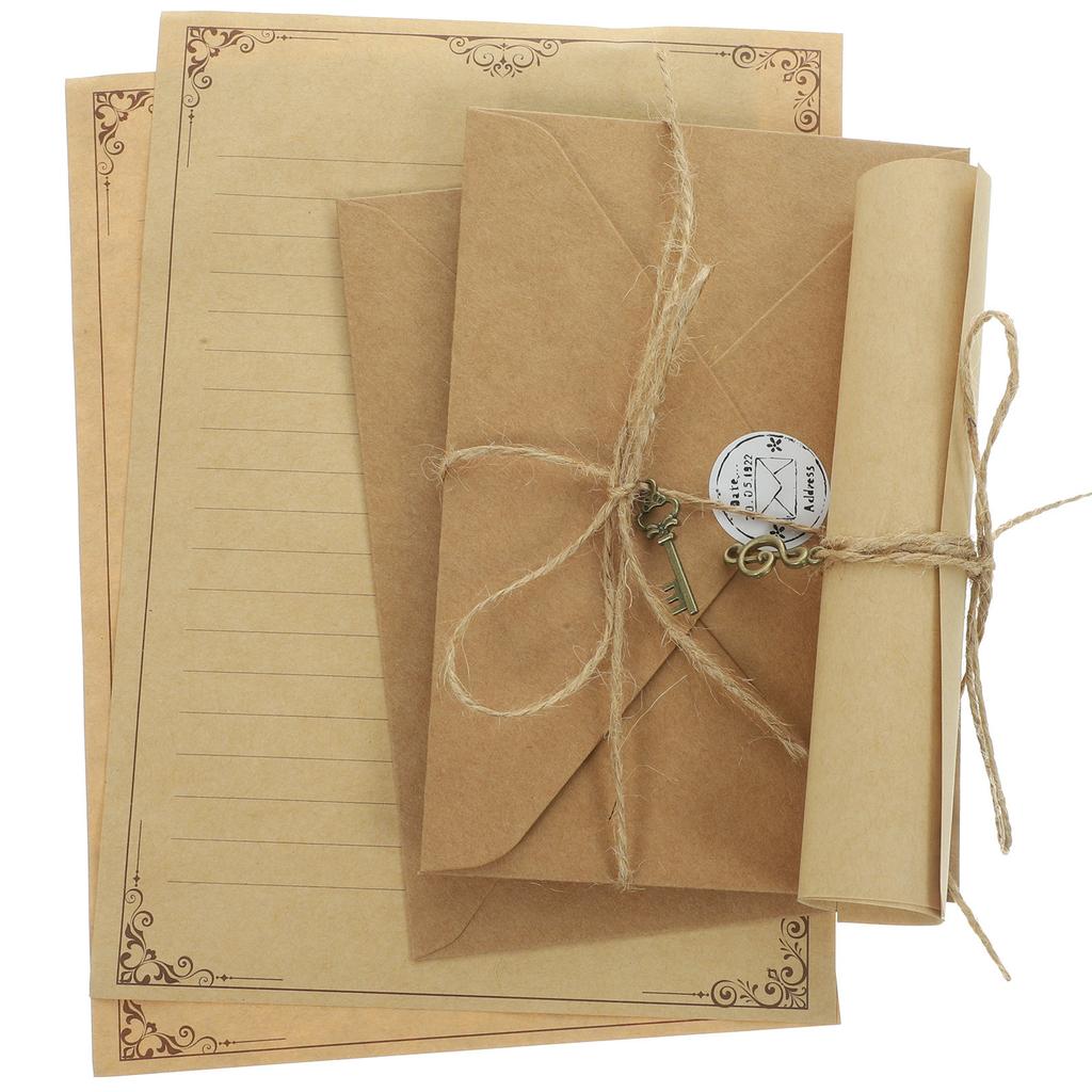 2Sets Vintage Envelope and Letter Paper Kit Thick Writing Paper Set Creative Stationery Supplies for Notebook Insert
