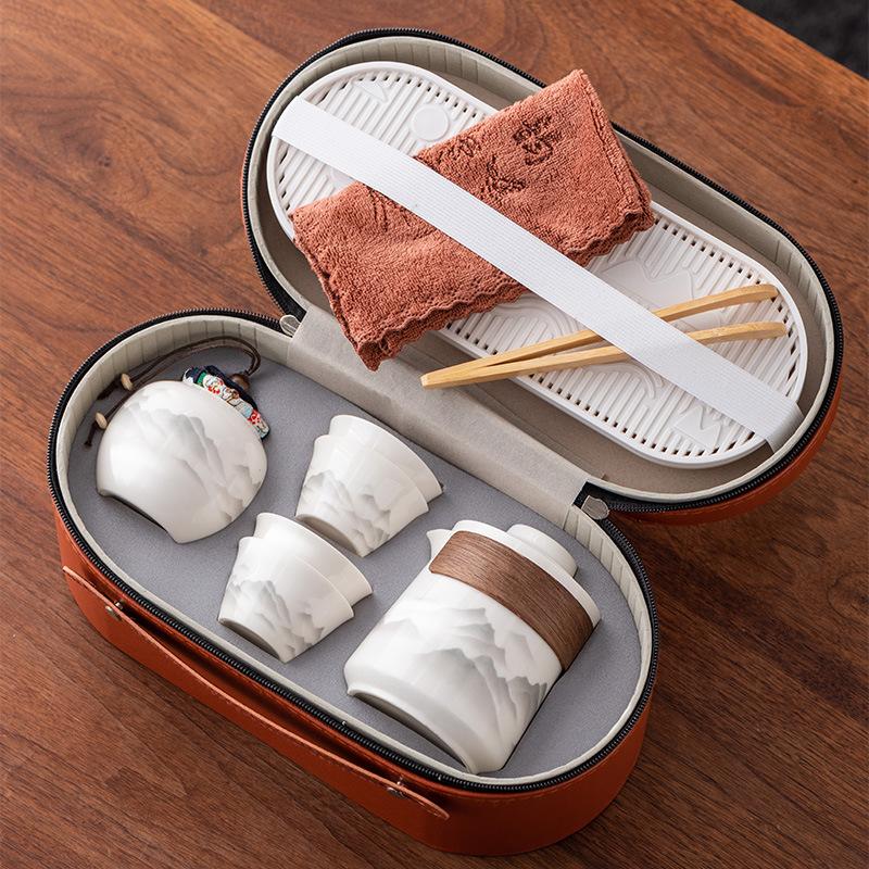 Ink and Wash Guochao Travel Tea Set, a Pot of Three Four or Six Cups, Express Outdoor Portable Gift Box Storage Set, High-end Gifts.