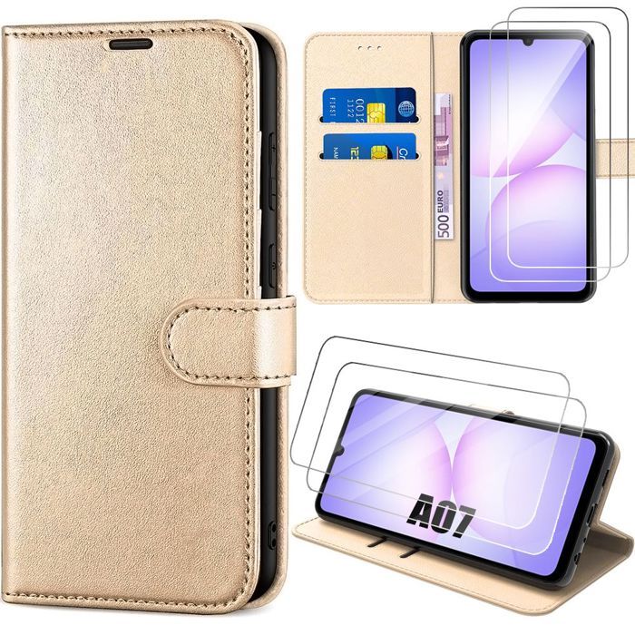 Coque de Protection - BOOLING - pour Samsung Galaxy A07 - Antichoc - Cuir Synthétique - 2 Vitres Trempées