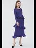 Women's 2025 Spring Miyake Ruffled Long-Sleeve Lace-Up Dress, Medium-Length, Slim Fit, Pleated Bottom Skirt.