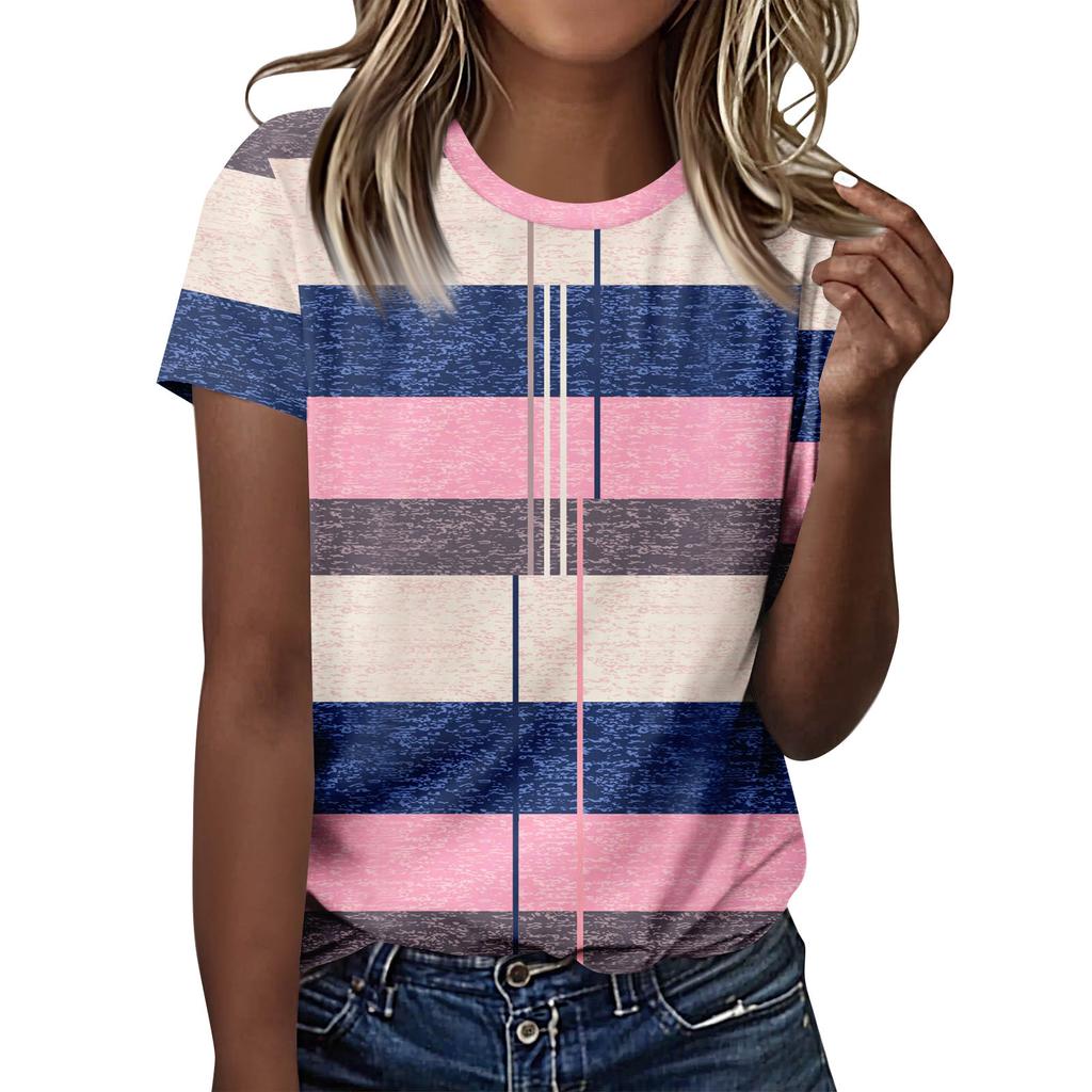 T-Shirts für Damen, Damen Kurzarm Tops Schick Sommer O-Ausschnitt Lässig Trendige Blusen Tunika Tops Unabhängigkeitstag