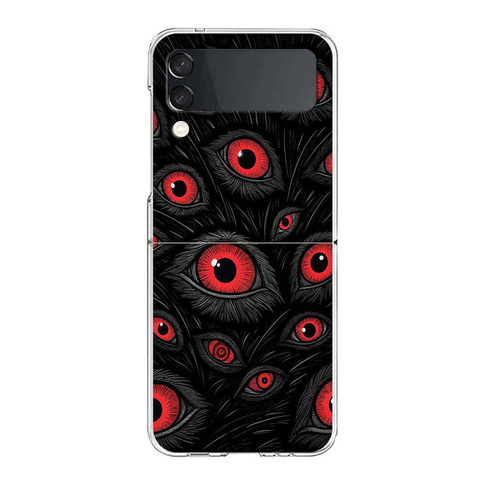 Transparent Phone Case For Samsung Galaxy Z Flip 3 4 5 6 7 Hard Folding PC Z Flip3 Flip4 Cover Scary Devil Eye Pattern