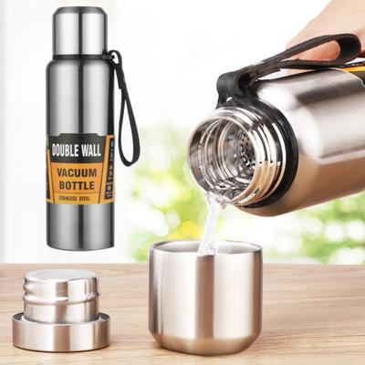 500/750/1000/1500ml Großes Fassungsvermögen Stahl Edelstahl Thermoflasche Tragbarer Isolierbecher mit Seil Thermos Vakuumflasche