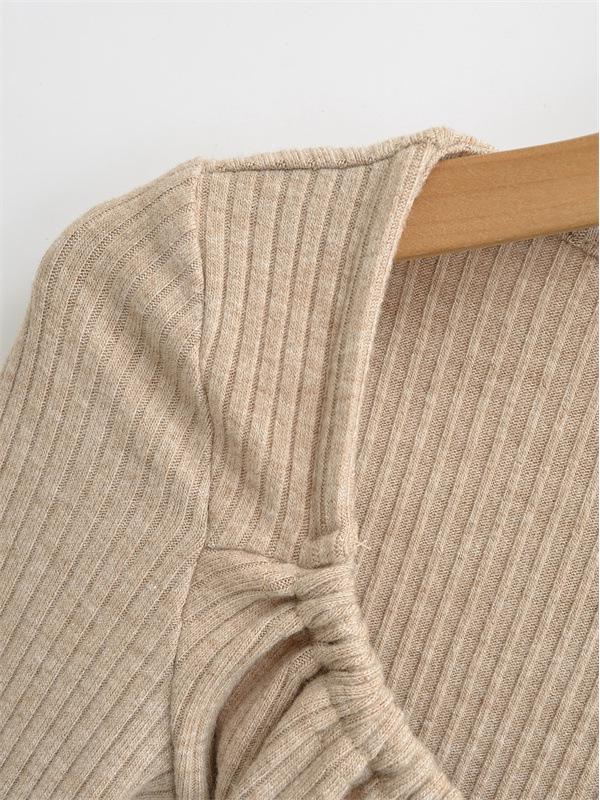 Vintage Square Neck Lace-Up Long Sleeve Shirt - Women's Autumn Inner Wear, Sexy and Chic Top