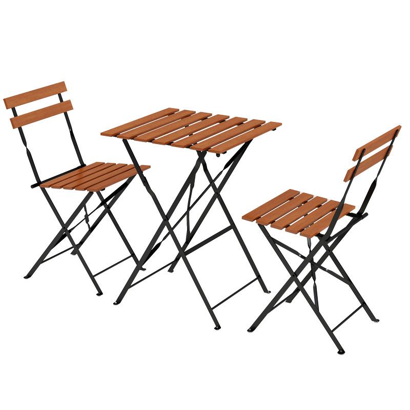 Outdoor Solid Wood Folding Balcony Table and Chair Set - 3-Piece