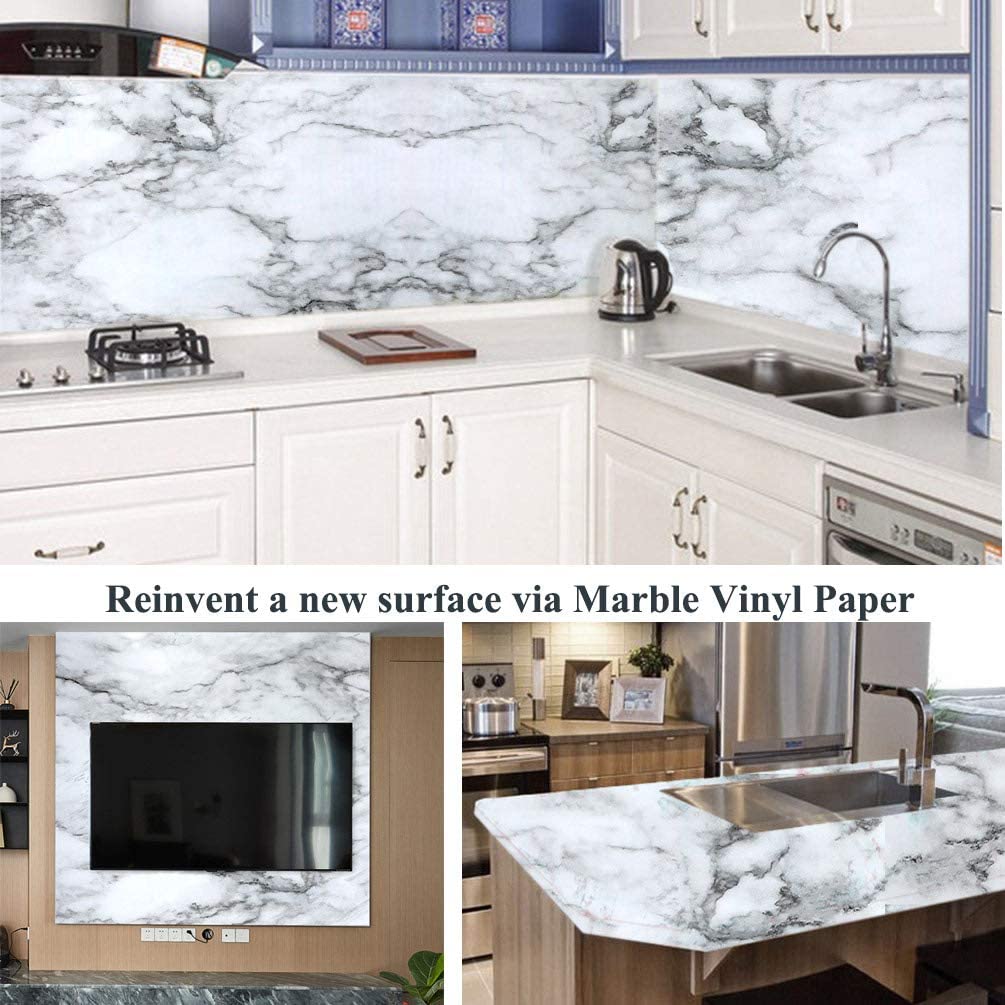 Gray Marble Self-Adhesive Wallpaper Waterproof Vinyl Peel and Stick Wallpapers for Old Furniture Kitchen Countertop Granite Film