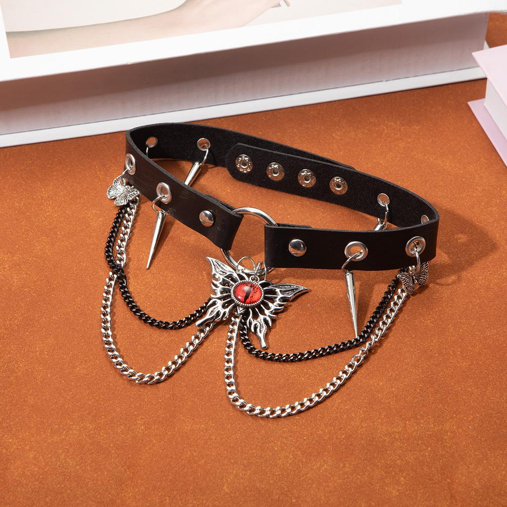 Dark Goth Punk Babes Choker Leather Collar Women Sweet Cool Collarbone Chain Cross Butterfly Necklace
