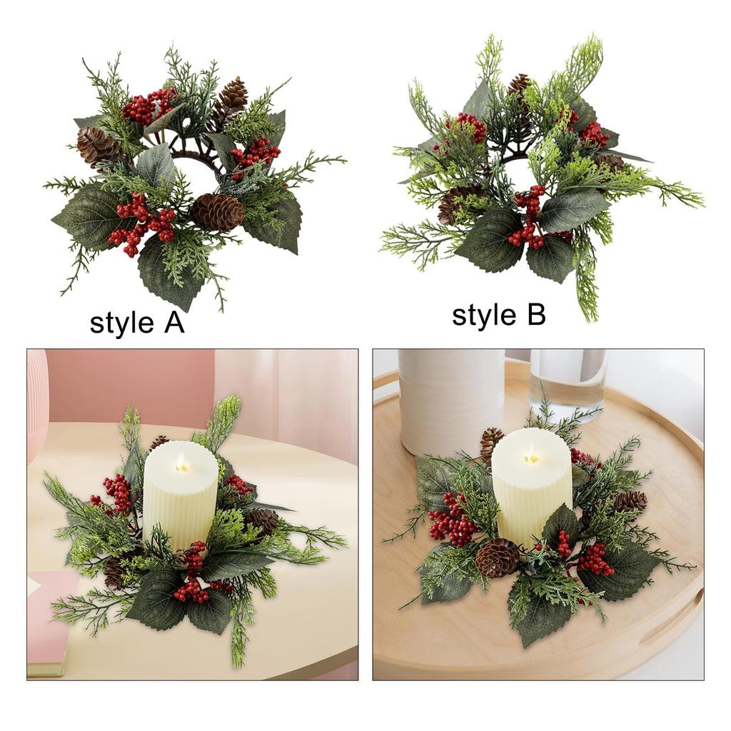 Candle Ring Artificial Wreath Pillar Candle Holder Flower Arrangement Greenery Wreath for Halloween Room Christmas