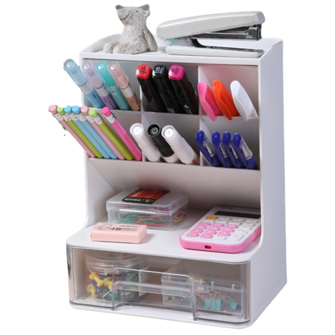 

EINEY Desk Organizer, Pen Storage, Pen Holder, Desktop Storage Box, Large Capacity with Drawers, Classified Storage, Small Item Storage, Office Desk