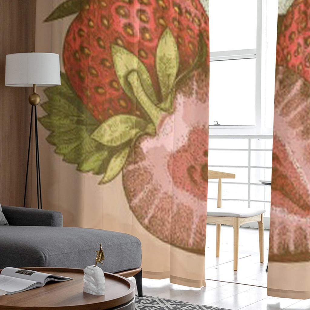 Cortinas transparentes estilo retrô com estampa de morangos antigos para sala de estar, cortina de tule transparente para janela, cortina para quarto e cozinha.