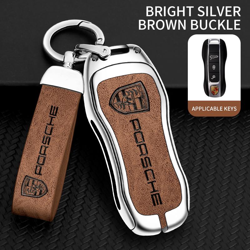 Kryt klíče od auta ze slitiny zinku a kůže, pouzdro na klíčenku pro Porsche 958 Macan 911 Panamera 996 991 Boxster 987 997 2019 2020 Příslušenství