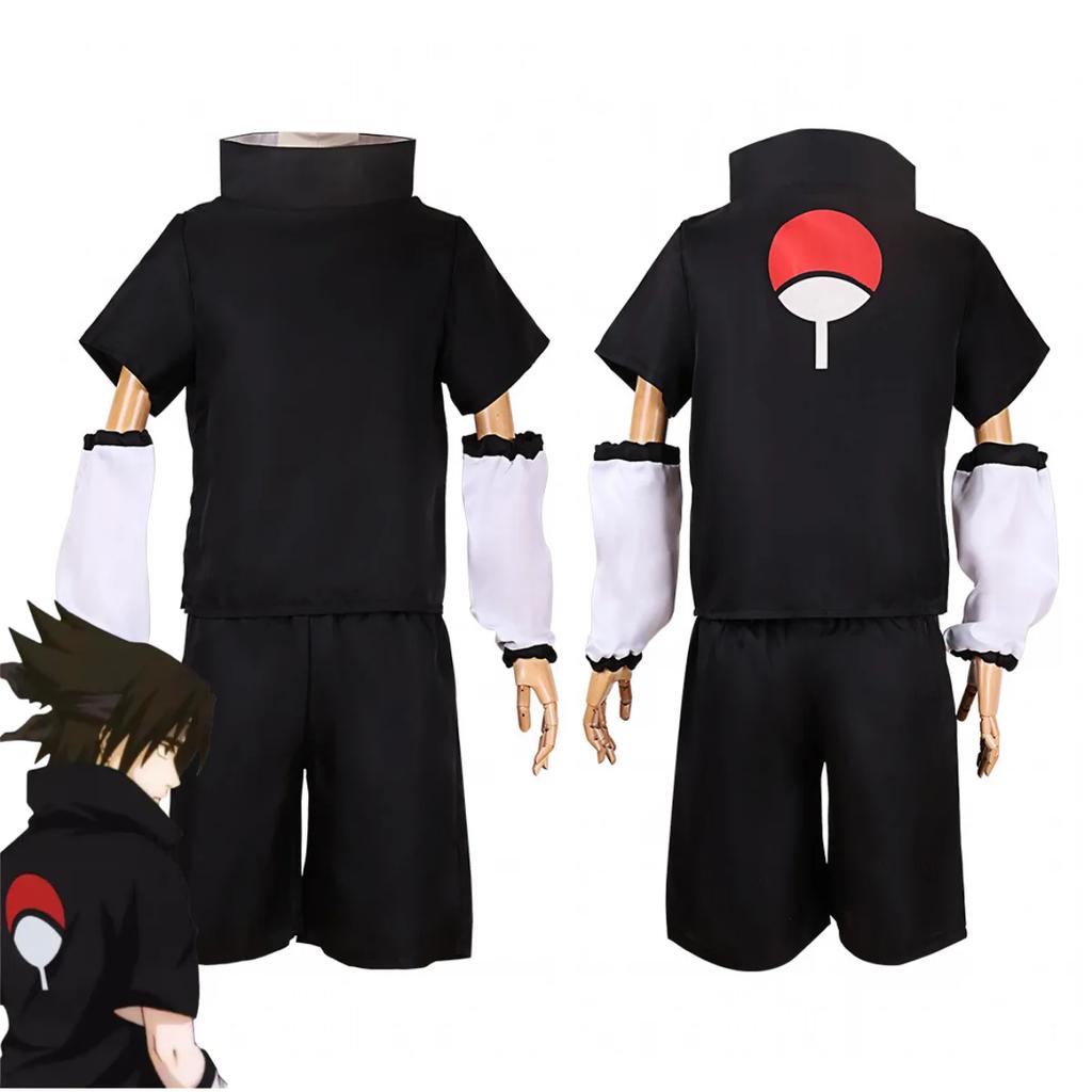 Anime Uchiha Sasuke Cosplay Costume Seconda Generazione T-shirt Nera Manica Corta Estiva Parrucca Adulto Uomo Donna Costume per Festa di Natale