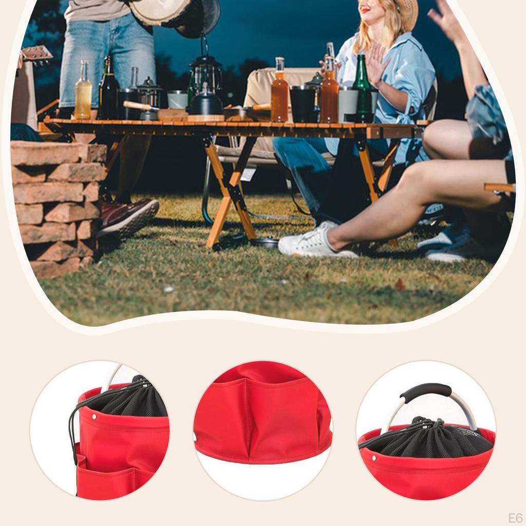Collapsible Basket with Handle, Drawstring Picnic Basket, Versatile Tool Organizer for Concerts,