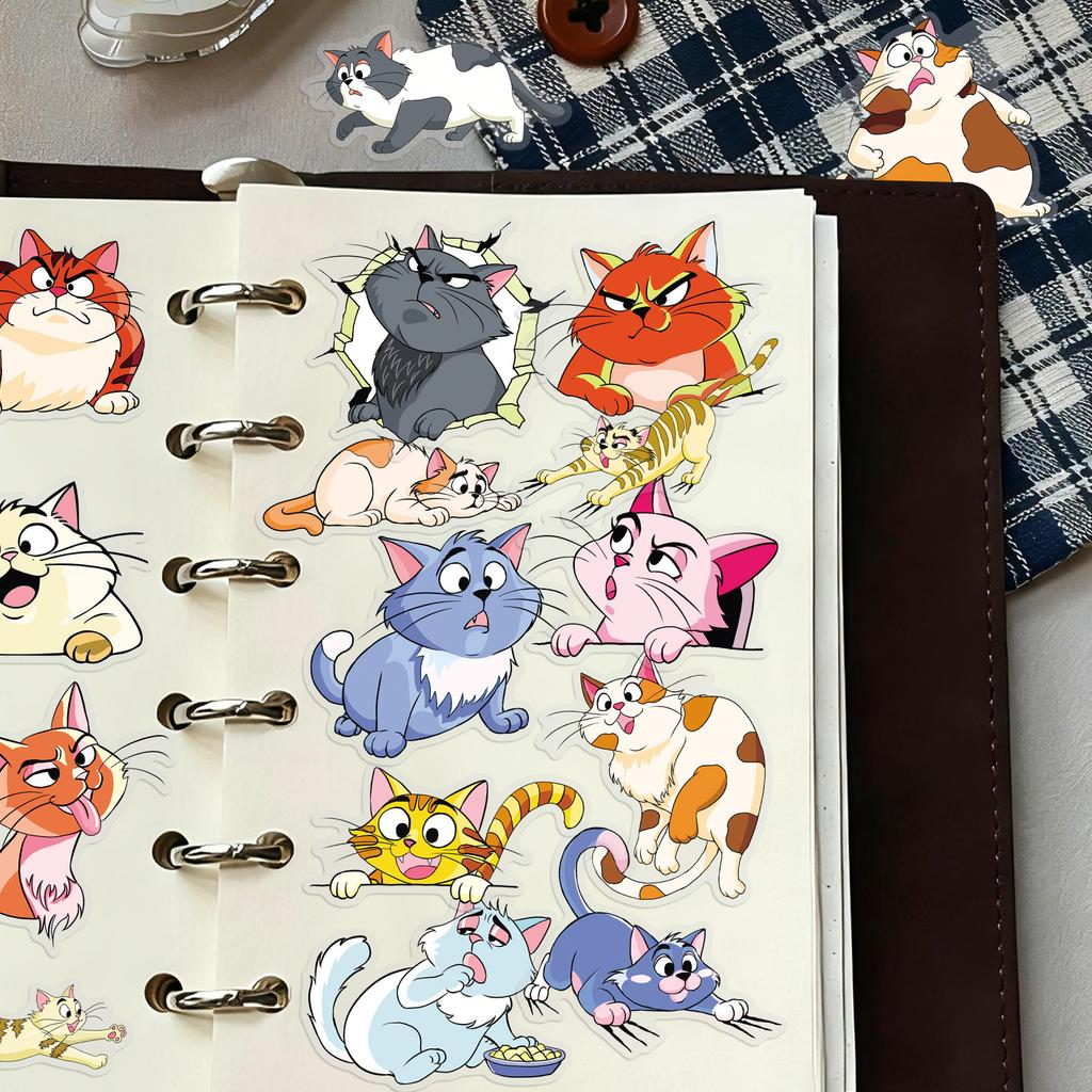 50 Fun Cat Original Cartoon Animal Waterproof Decorative Water Cup Computer Stickers