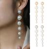 1 Pair Women Long Earrings Faux Pearl Polished Stainless Exquisite Tassel Hanging Earrings Party Prom Dangle Earrings Ear Jewelry