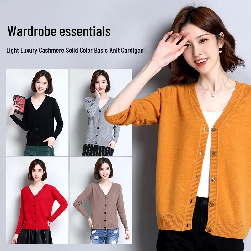 Hengyuanxiang Women's V-Neck Cashmere Sweater