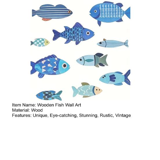 10 Pcs Wood Fish Nautical Wall Decor Rustic Hanging Beach Decor Ocean Coastal Theme Vintage Blue Fish Sculpture for Living Room Bathroom Kitchen
