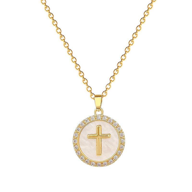 Round Cross Luxury Temperament Gorgeous Full Diamond Necklace Women'S Versatile Clavicle Chain Titanium Steel Chain