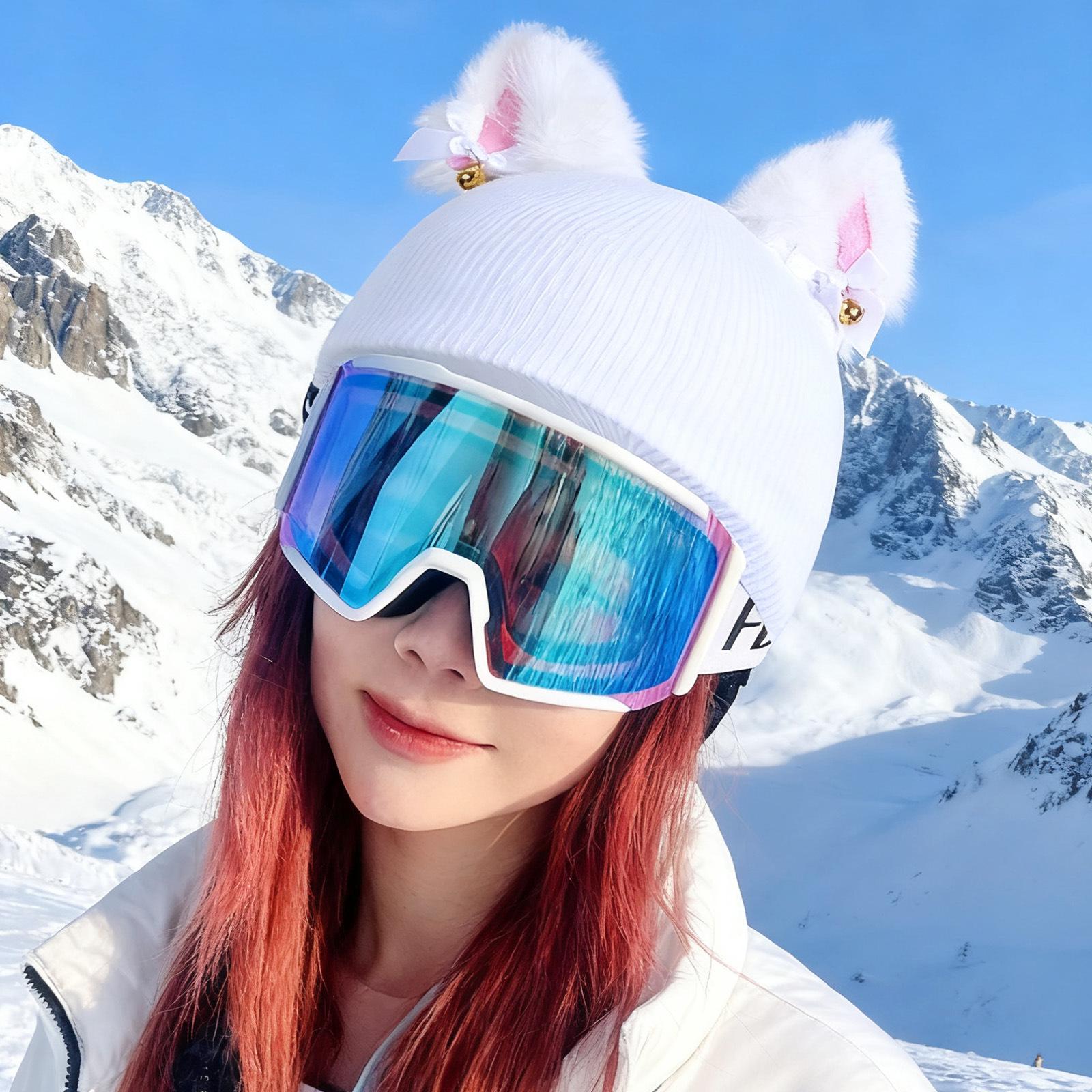 Lolita Cat Ear Wool Helmet Cover - Cute Protective Ornament for Ski & Motorcycle Helmets
