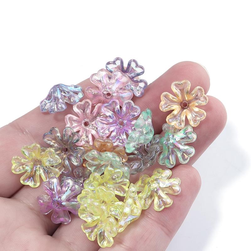 50-100 Stück AB-Farbe Acrylperlen Blume Abstandshalter Endkappen Charmanhänger Perlen Für Schmuckherstellung Lose Perlen DIY Armbänder Großhandel