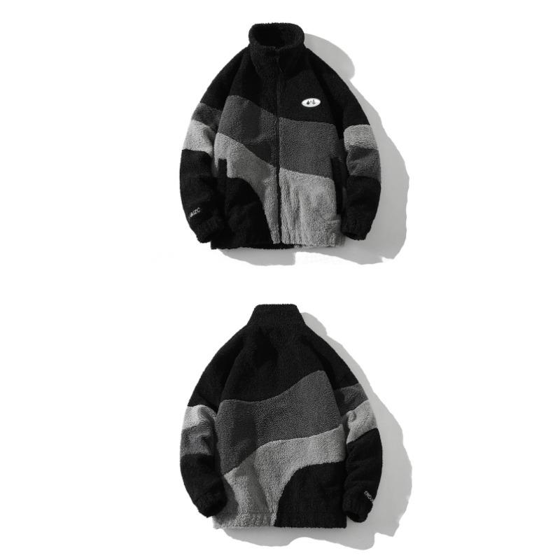 Autumn and Winter New Lamb Wool Jacket Men's Stand-up Collar Color Matching Loose Thermal Jacket