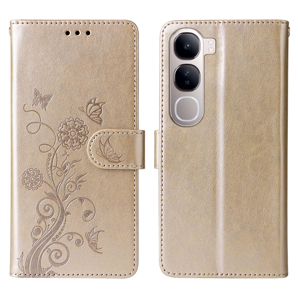 Phone Case For vivo Y300 5G/V40 Lite (Indonesia) 4G/5G/Y200 5G Wallet Stand Butterfly Floral Imprint Leather Cover