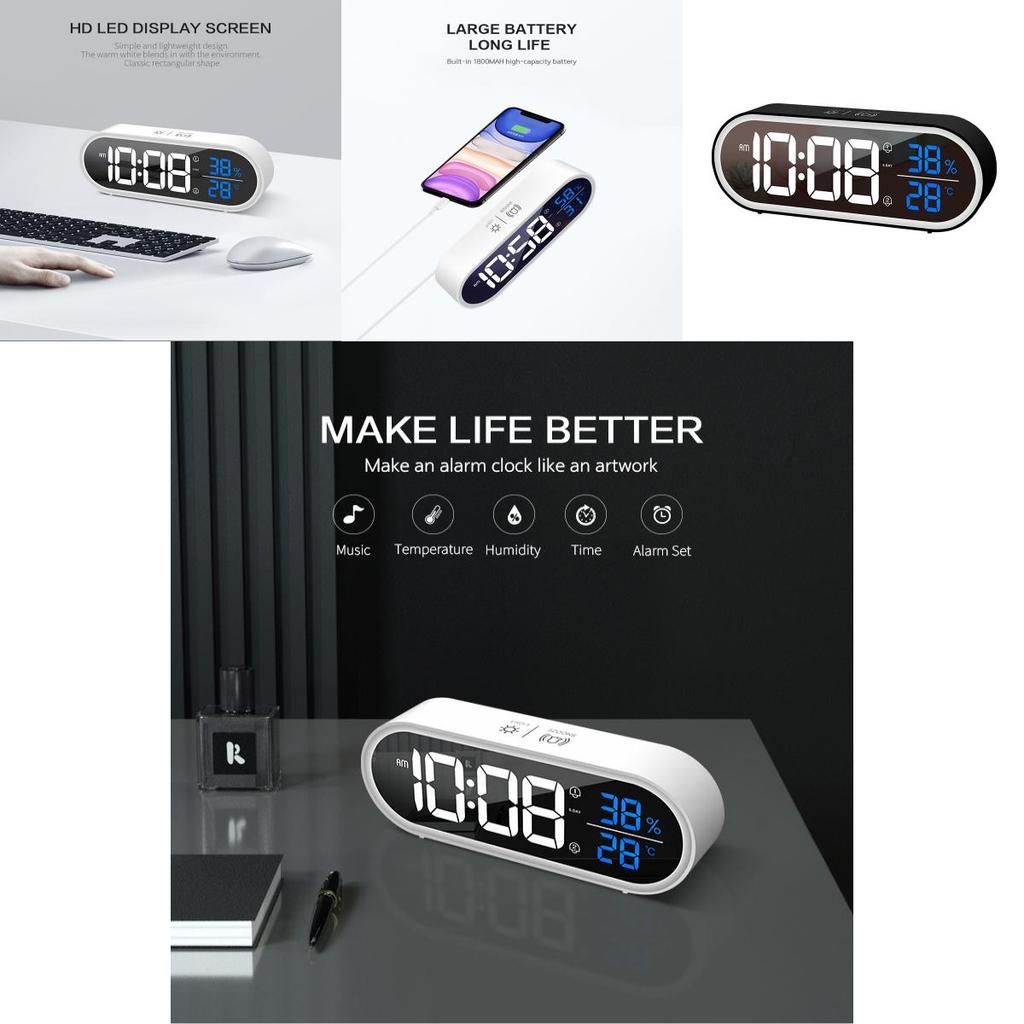 Modern Minimalist Led Digital Alarm Clock With Lighted Mirror For Home Office Desk Decor