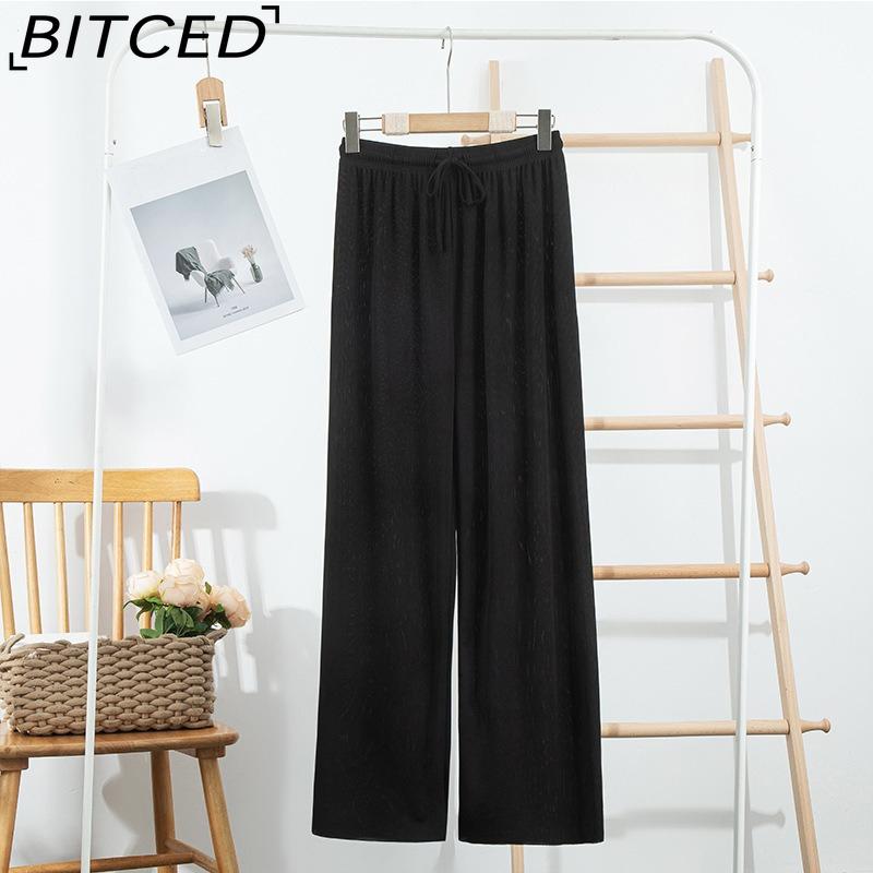 BITCED Ice Silk Wide-Leg Trousers for Women Spring/Summer Lightweight Slimming Loose-Fit Drapey Breathable Straight-Leg Casual Floor-Length Trousers