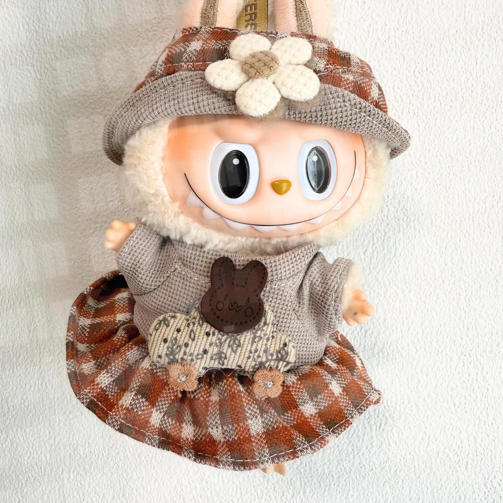 Lovebu 17cm Plush Clothes, Cute Costume (Dress + Hat) for Labubu Plush Dolls, Outfit Only, 17cm Plush Doll Clothes, Plush Toy Dress-Up