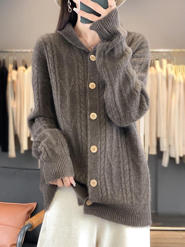 Autumn Women's 100% Wool Slim Fit Polo Collar Sweater - Trendy Long Sleeve Knitwear