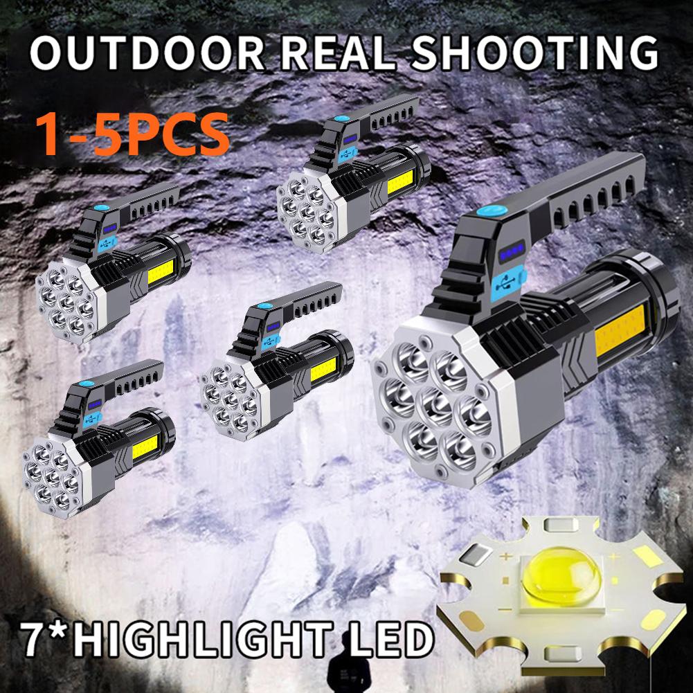 1-5PCS Waterproof Flashlight LED Work Light Camping Torch USB Charging Adjustable Brightness Flash Light LED Bulb Search Light